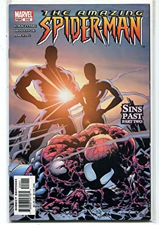 The Amazing Spider-Man Sins Past 2 cover showing the twins standing tall silhouetting in the background and Spider-Man captured on the floor in front of them