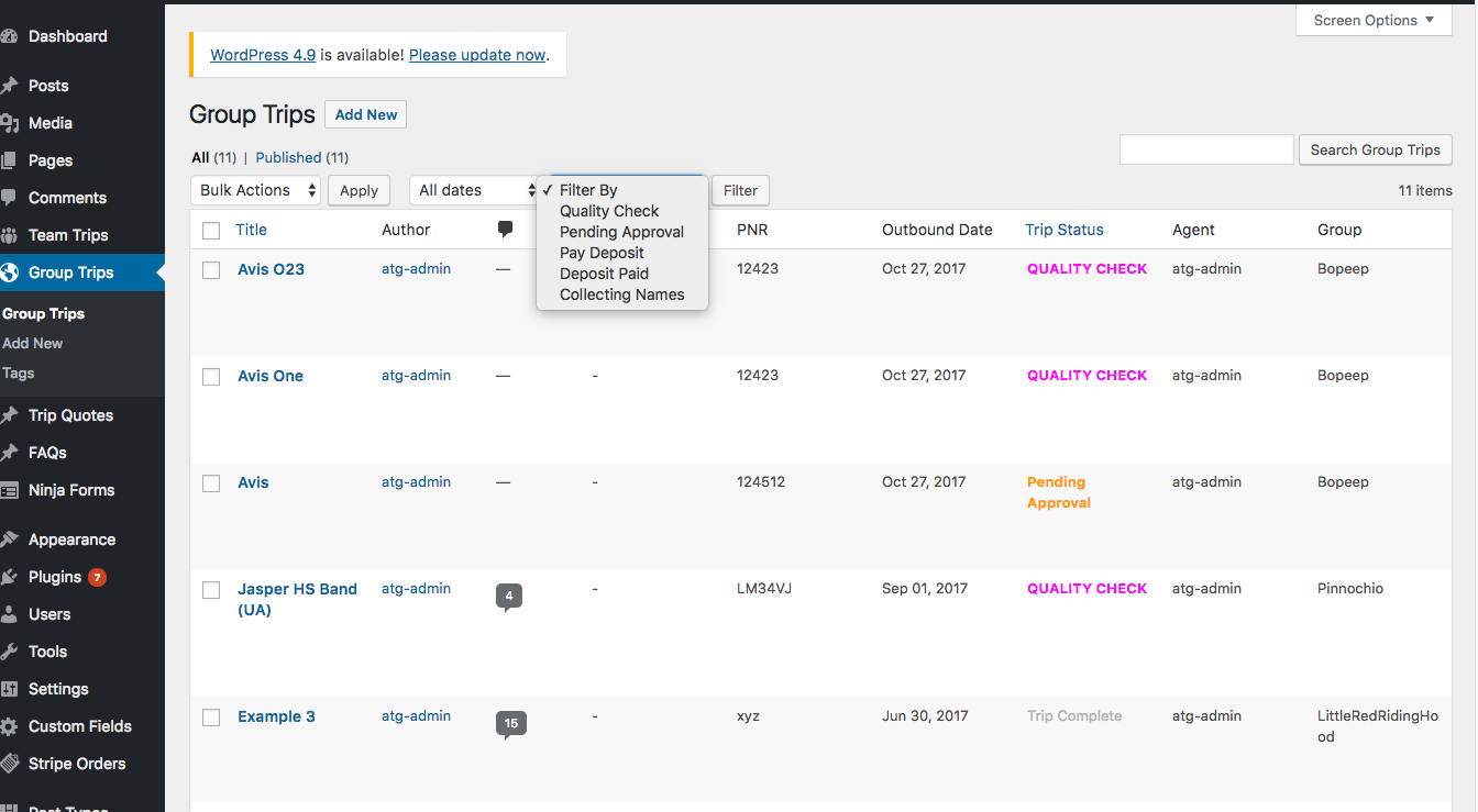 custom filter on custom post type admin edit screen