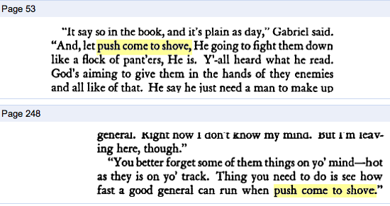 http://books.google.com/books?id=z3wGAQAAIAAJ&q=%22push+come+to+shove%22&dq=%22push+come+to+shove%22&hl=en&ei=LEX7TdvDO7Oz0AGUhdGlAw&sa=X&oi=book_result&ct=result&resnum=1&ved=0CDIQ6AEwAA