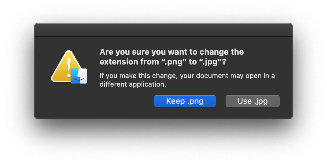 Are you sure you want to change the extension from ".png" to ".jpg"?