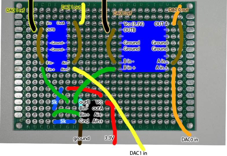 schematic for a second nonfunctional noninverting circuit. Vcc and Vground wires are not shown for clarity