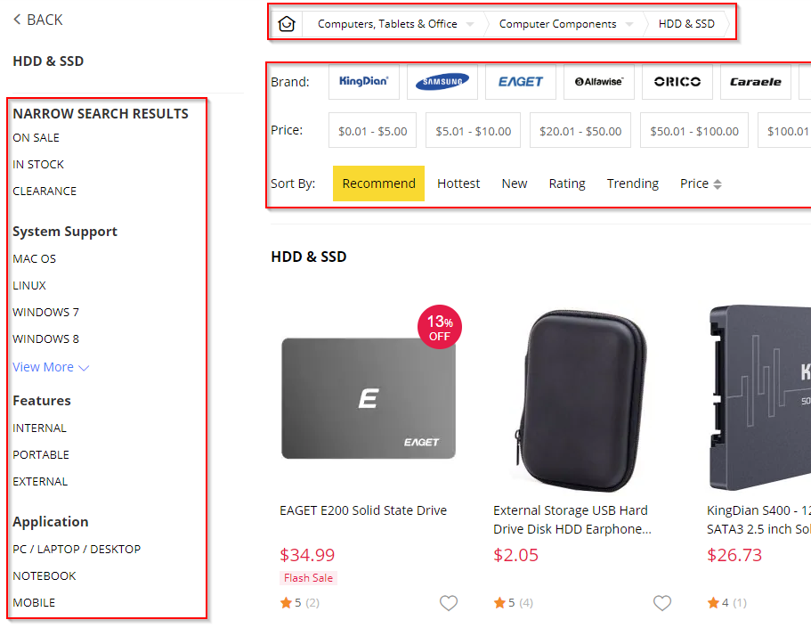 Screenshot from Gearbest.com showing product taxonomy