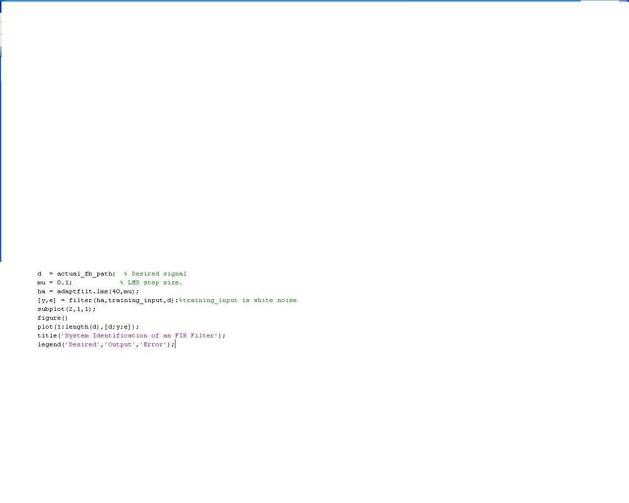 Image shows the matlab code of lms algorithm.