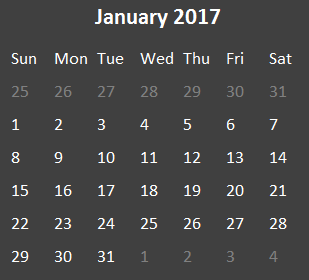 Digital Calendar for January 2017