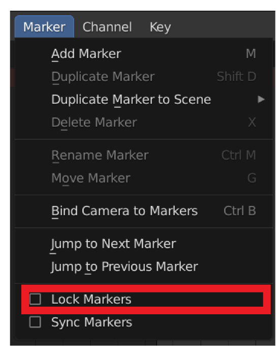 Dope Sheet Marker menu with Lock Markers highlighted.