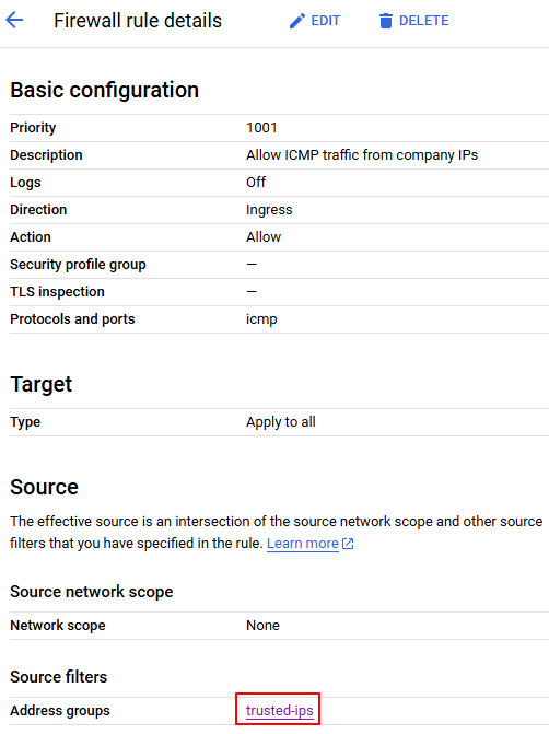 Firewall rule details