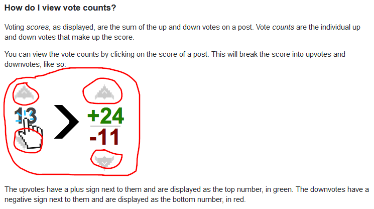 Screenshot showing the awful vote up/vote down buttons