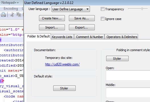 User Defined Language window