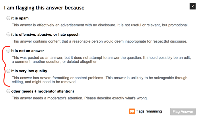 flagging options for answers