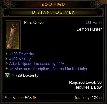 Level 30 quiver with 129 Dexterity, 102 Vitality and 11% Attack Speed Increase