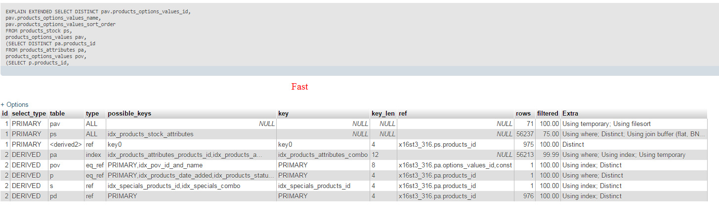 Fast database's EXPLAIN