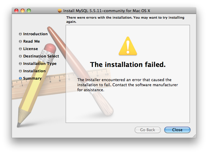 The installation failed