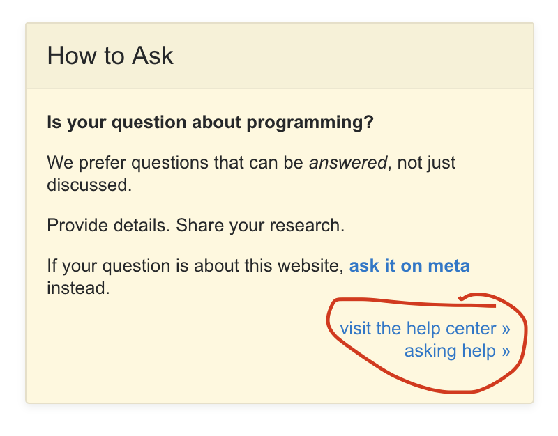 How to Ask box on the Ask a Question page with links to the help center and guidance for asking questions