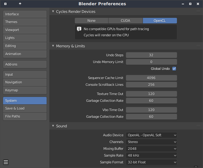 Blender 2.8 System Preferences