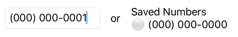 picture of form with the phone number field containing a user entered number enabled, and the radio button for a saved number deselected