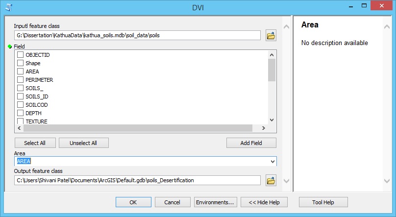 I made this gui for my tool. where, input feature class = shape file input, Field = select some field from input given in input, area = area field from input, output feature class= output path