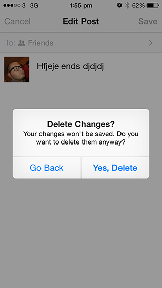 Facebook cancelling edited post