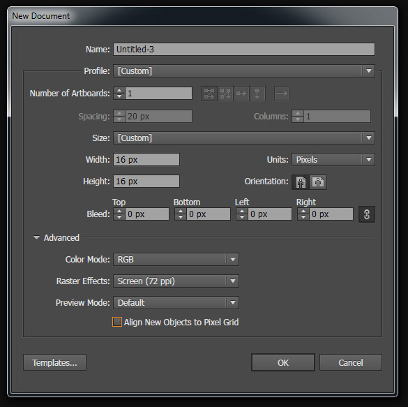 Illustrator New Document Settings