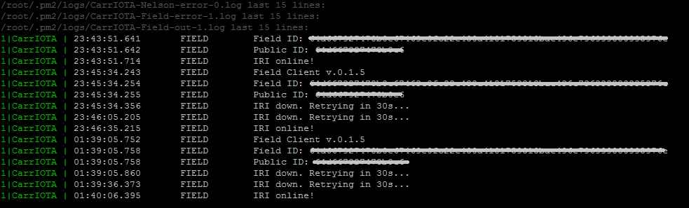 CarrIOTA Field log lines
