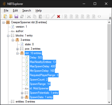 An image of NBTExplorer showing the saved structure file