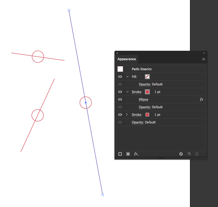 a screengrab of the Appearance palette and some paths drawn with the above-described Graphic Style