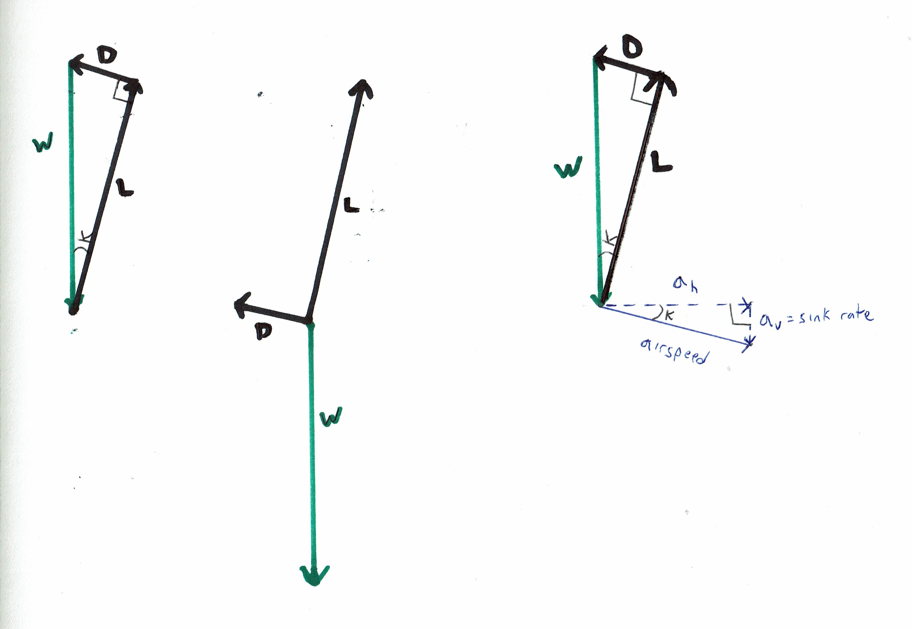 Gliding flight including airspeed and sink rate vectors