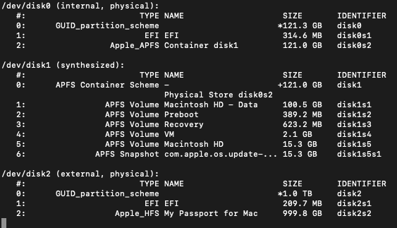 output of diskutil