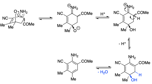 Rearomatisation by dehydration of initial Diels–Alder adduct