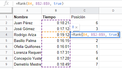 Tabla de base con columna de posición