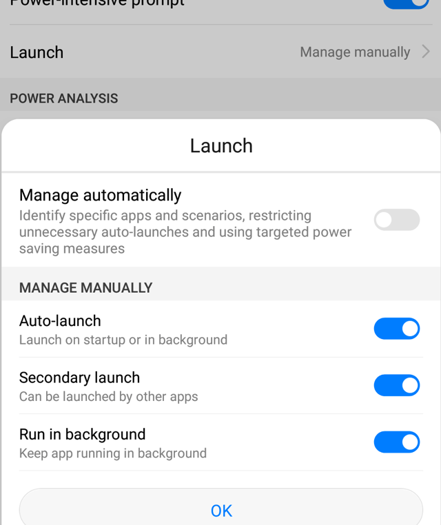 "Launch" option on Huawei device