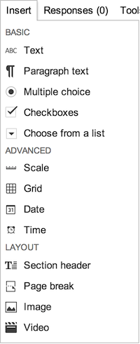 Insert menu in Google Forms