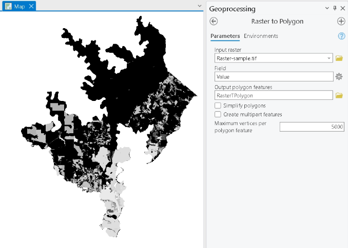 Raster to Polygon tool in ArcGIS with parameter for maximum vertices per polygon feature