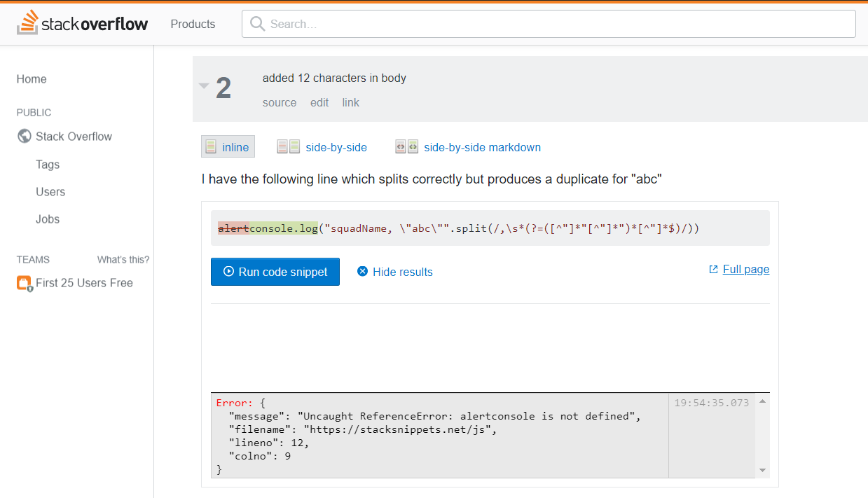 Inline Diff View In Revision History Breaks Runnable Code Snippets ...