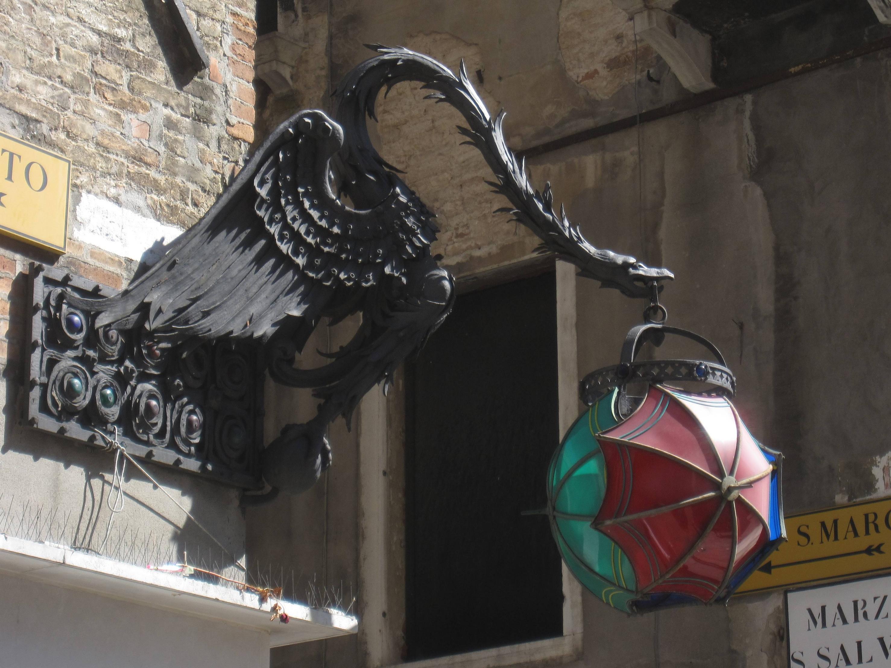 Sculpture of dragon with umbrellas