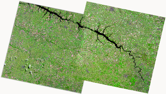 Landsat-8 mosaic with cutline and feathering