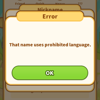 Error: Name uses prohibited language