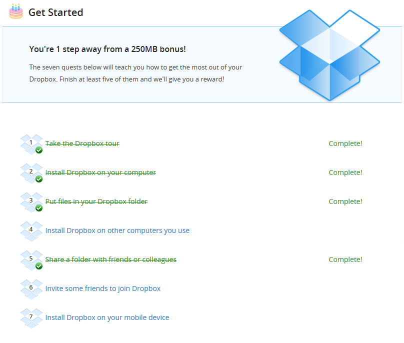 Dropbox Get Started page