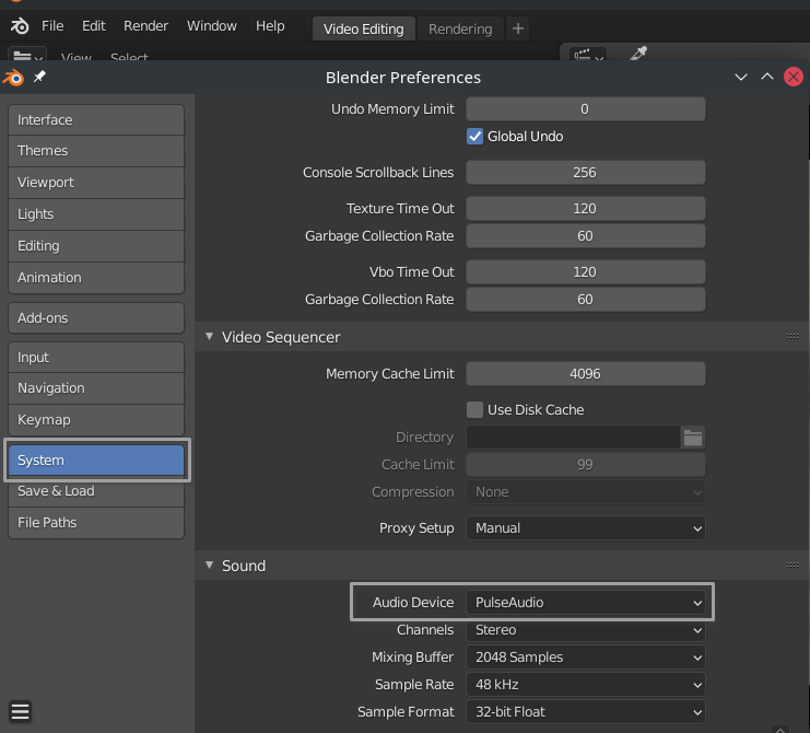 blender system settings