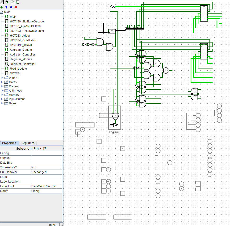 subcircuit shows 47 pins