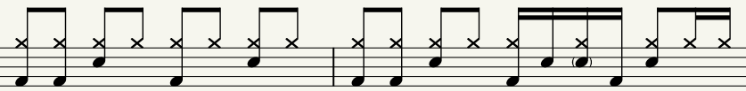 sheet music for two measures of drums