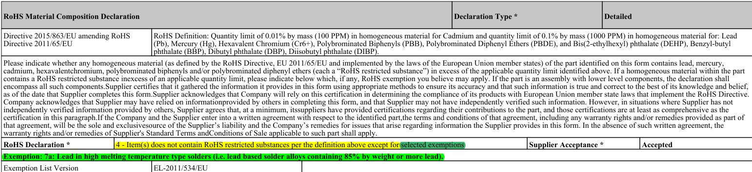 ROHS Exception INformation full