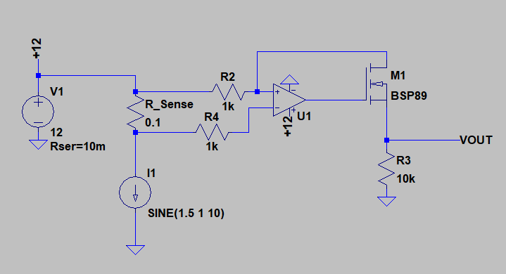 High side sense amplifier with N-channel MOSFET