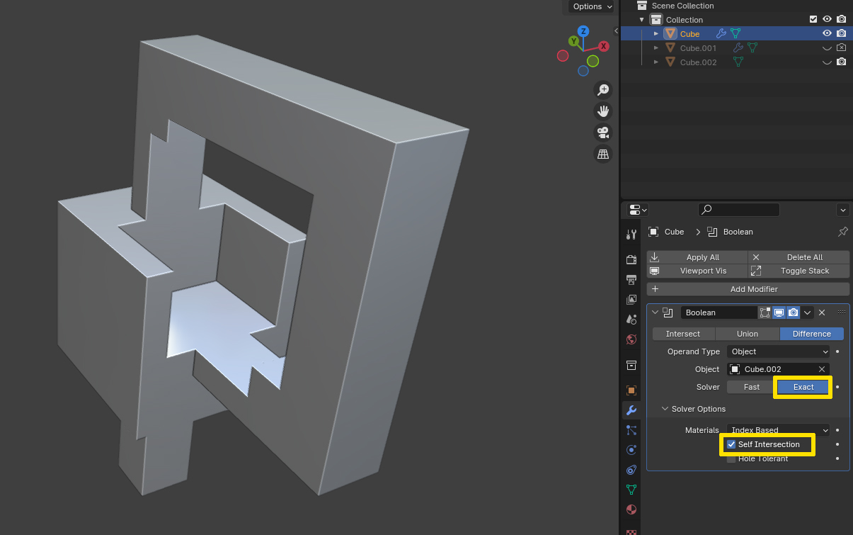 exact solver with self-intersection