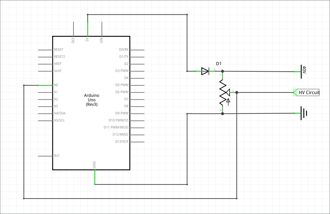 Same circuit with a diode attached to 5V from arduino.