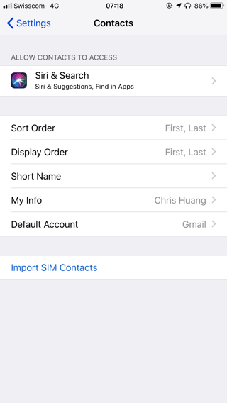 Contacts settings