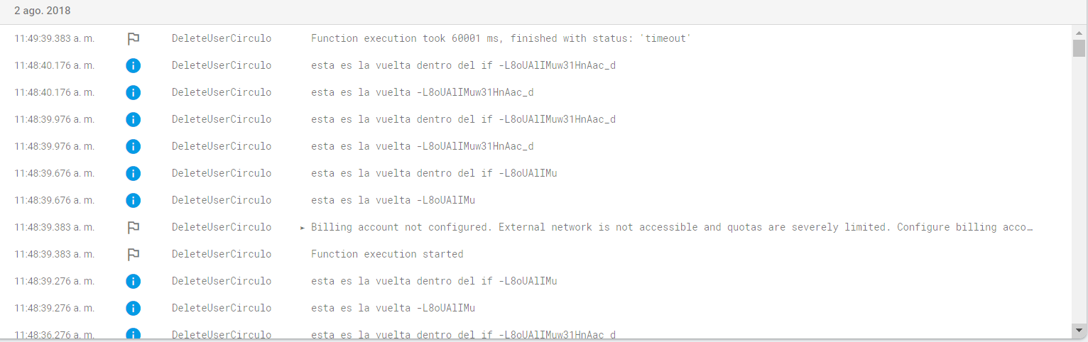 Firebase Coud Functions Log