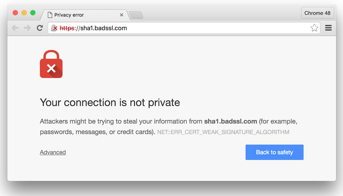 Your connection is not private (Google Chrome screenshot)