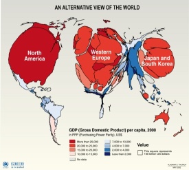 Cartogram of "GDP per capita" by country, 2000