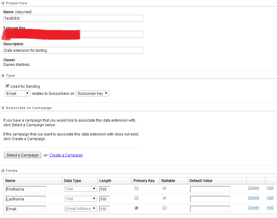 Data Extension Definition