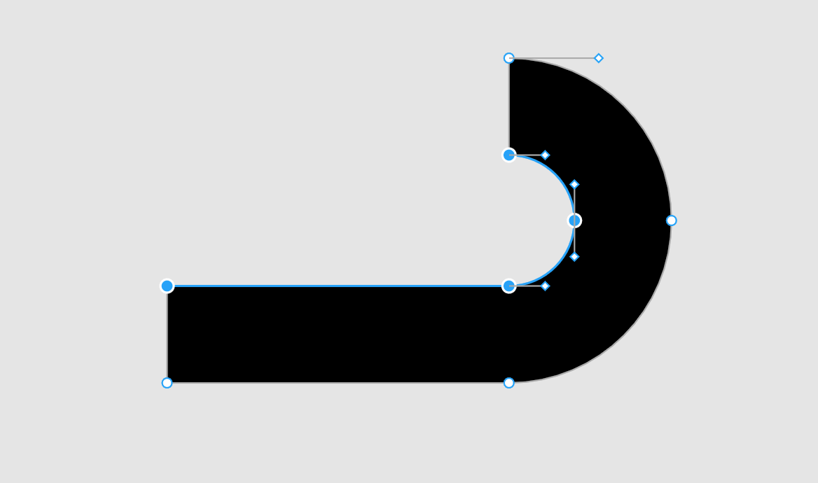 Figma screenshot: selected inner part of the thick stroke vector